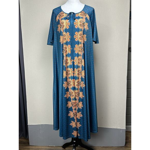 Only Necessities Dresses & Skirts - Only Necessities 18/20 Blue Zip Up Floral Paisley House Dress Muu Muu.